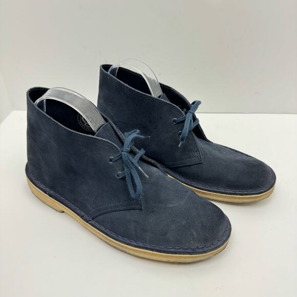 Clarks | Women's Dark Navy Blue Suede Leather Lace Up Desert Chukka Boots - Picture 7 of 12